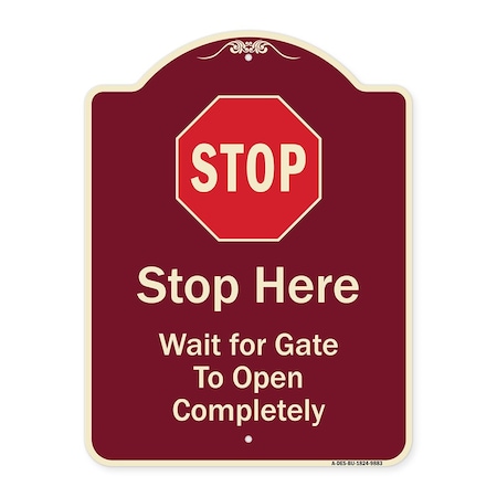 Signmission Designer Series-Stop Wait For Gate To Open Completely With Symbol, 24" x 18", BU-1824-9883 A-DES-BU-1824-9883